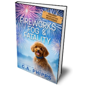 Fireworks, Fog & Fatality Paperback with Toffee the Toy Poodle and Fireworks on the cover